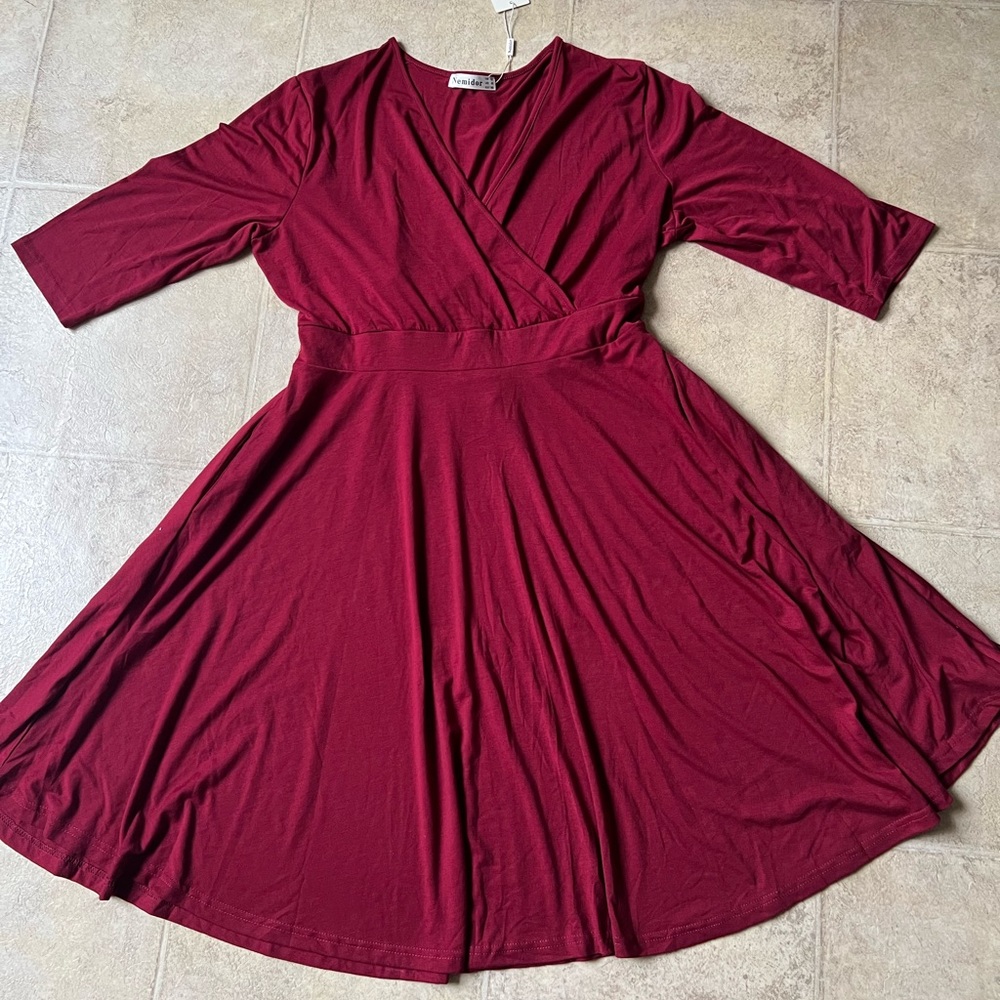 Wine colored fit and flare stretch dress plus 18